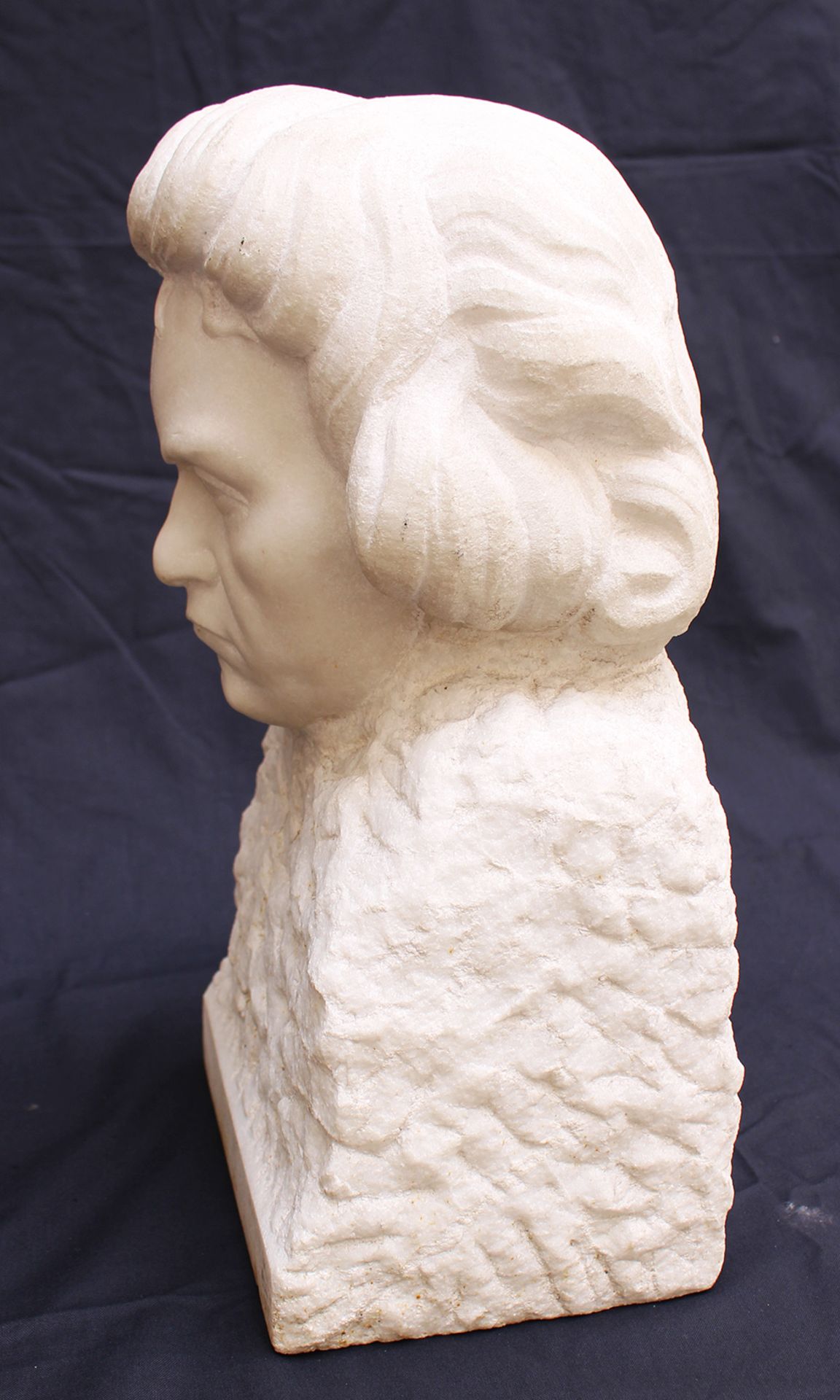 Ludwig van Beethoven ( 1770-1827)-bust, sculpted marble on naturalistic base , signed on the - Image 2 of 3