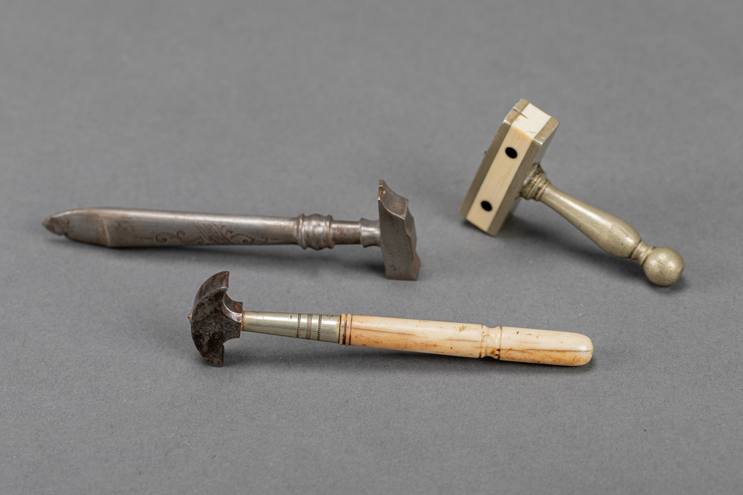 3 miniature tools, iron metal and others, 19. century