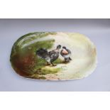 Large Porcelain Hunting plate oval shape with painted birds in landscape glazed , marked D&C France,