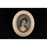 Brooch with portrait of a lady, painted on I. And signed C.B. 4.6x3.7cm