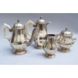 Sterling Silver Tea and coffee set, comprising a coffee and tea pot a milk jug and a sugar bowl