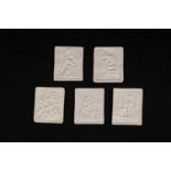 Set of five biscuit porcelain plaques with erotic scenes; quadratic shape; around 1900. 5x4cm