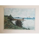 Fritz Hartmann ( 1878-1961) View of Kaiserswerth Germany, Colour etching on paper framed hand signed