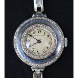 Ladies Watch Mappin and Webb , platinum with diamonds and steel bracelet; English 20th Century; in