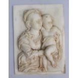 Plaquette with Maria and child in folded cloth, on rectangular plinth, 18x13cm.