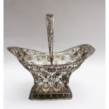 Silver basket with handle; master signed P.F.V.?, 19th Century; 430g. Height 24cm, width 25cm