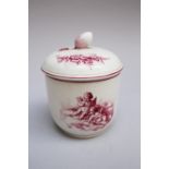 Tournais, Belgium Porcelain sugar bowl with lid, painted in red colours, with two pigeons