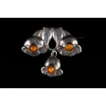 Jugendstil silver brooch, 8g, 830/1000, with amber. 6X5cm