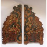 Pair of Venetian panels, outsawed curved borders with rich painted floral decorations; 122cm high,