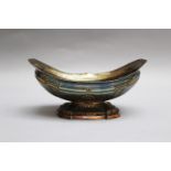 Silver bowl on central foot, oval shape, decorated with shells, fluted and ornaments, hallmarked,