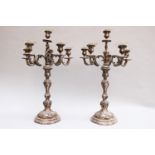 Pair of large silver Candelabra in Roccoco style each with six brunches and spouts the upper part