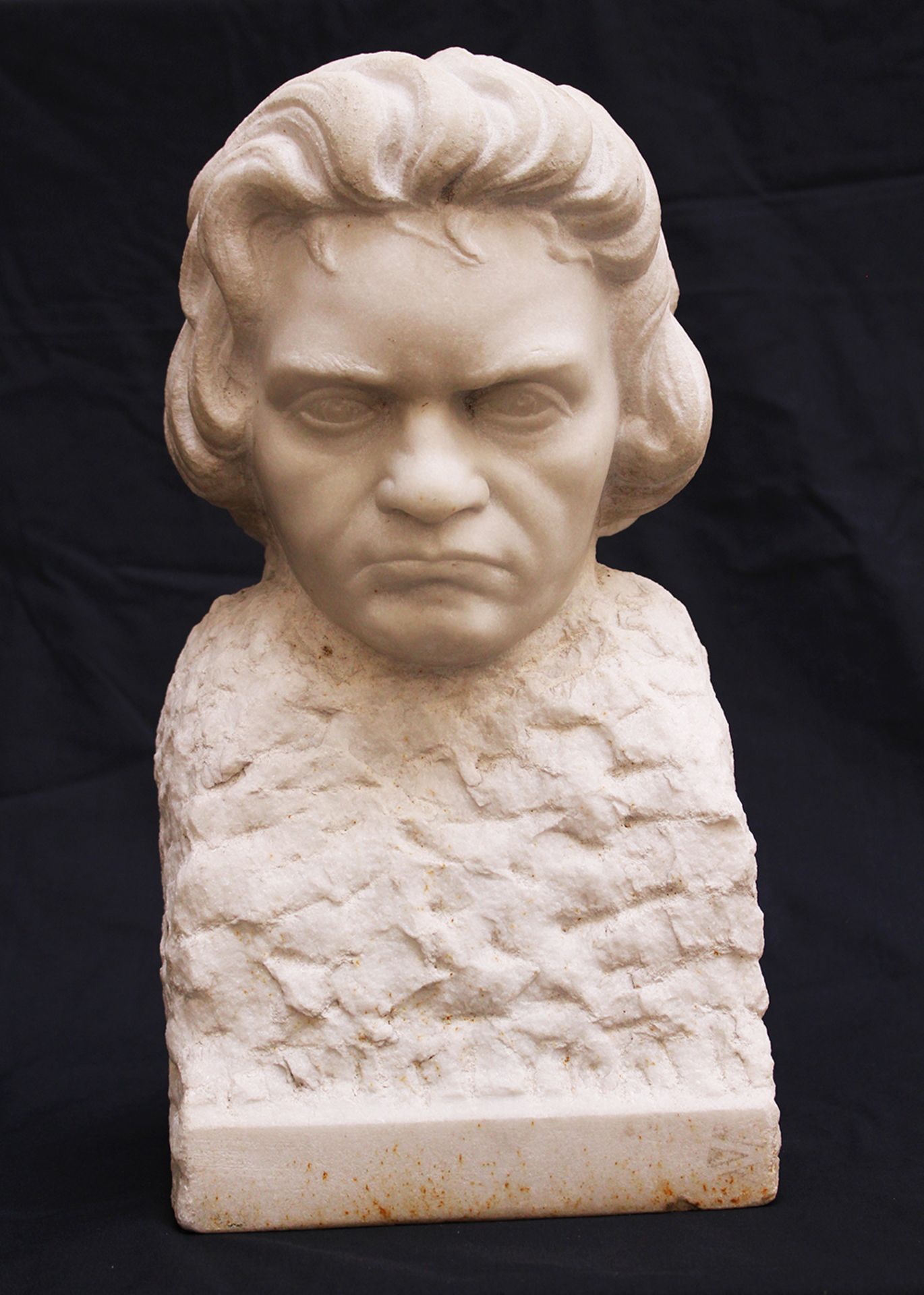 Ludwig van Beethoven ( 1770-1827)-bust, sculpted marble on naturalistic base , signed on the