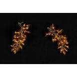Pair of gold and amber earrings, 30g; gold 330/1000. 8cm length, 3cm width