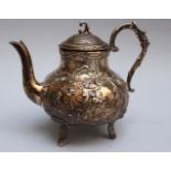 German Silver Teapot, in pear shape in rococo manner , chased , 550 gramm