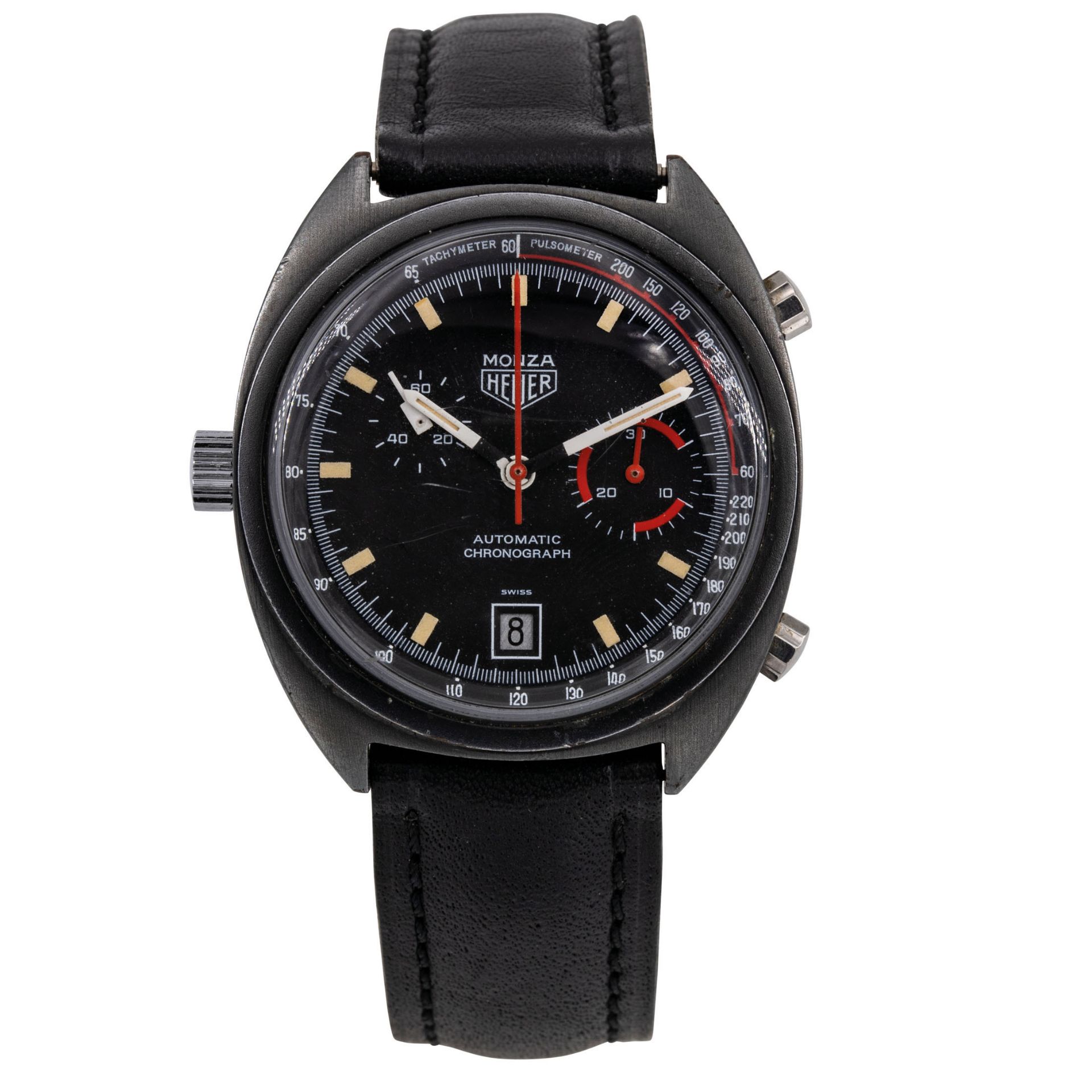 HEUER MONZA, RÈF 150.501, ACIER NOIR - Vers 1970