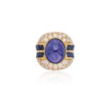 BAGUE DÔME EN OR, TANZANITE, SAPHIRS ET DIAMANTS