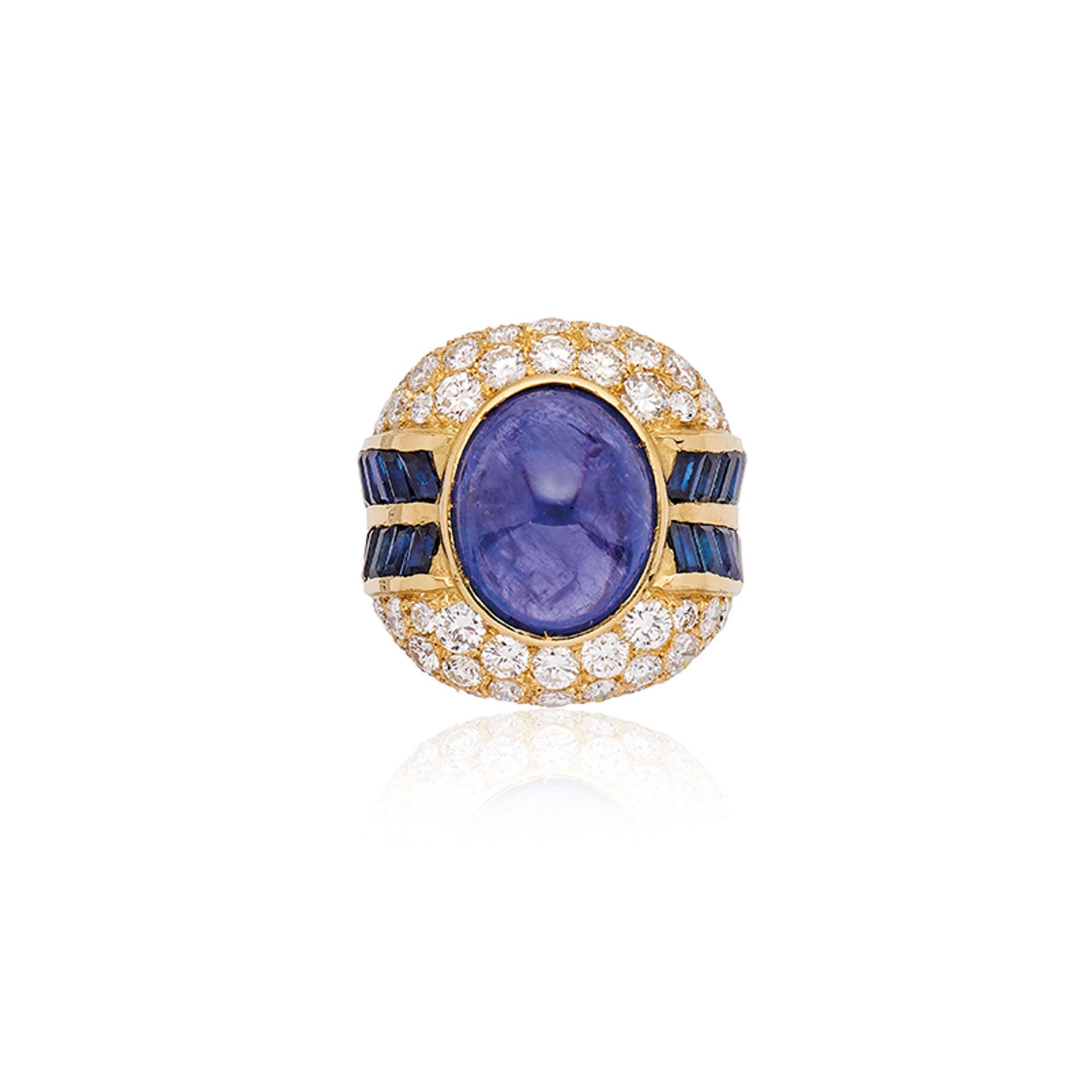 BAGUE DÔME EN OR, TANZANITE, SAPHIRS ET DIAMANTS