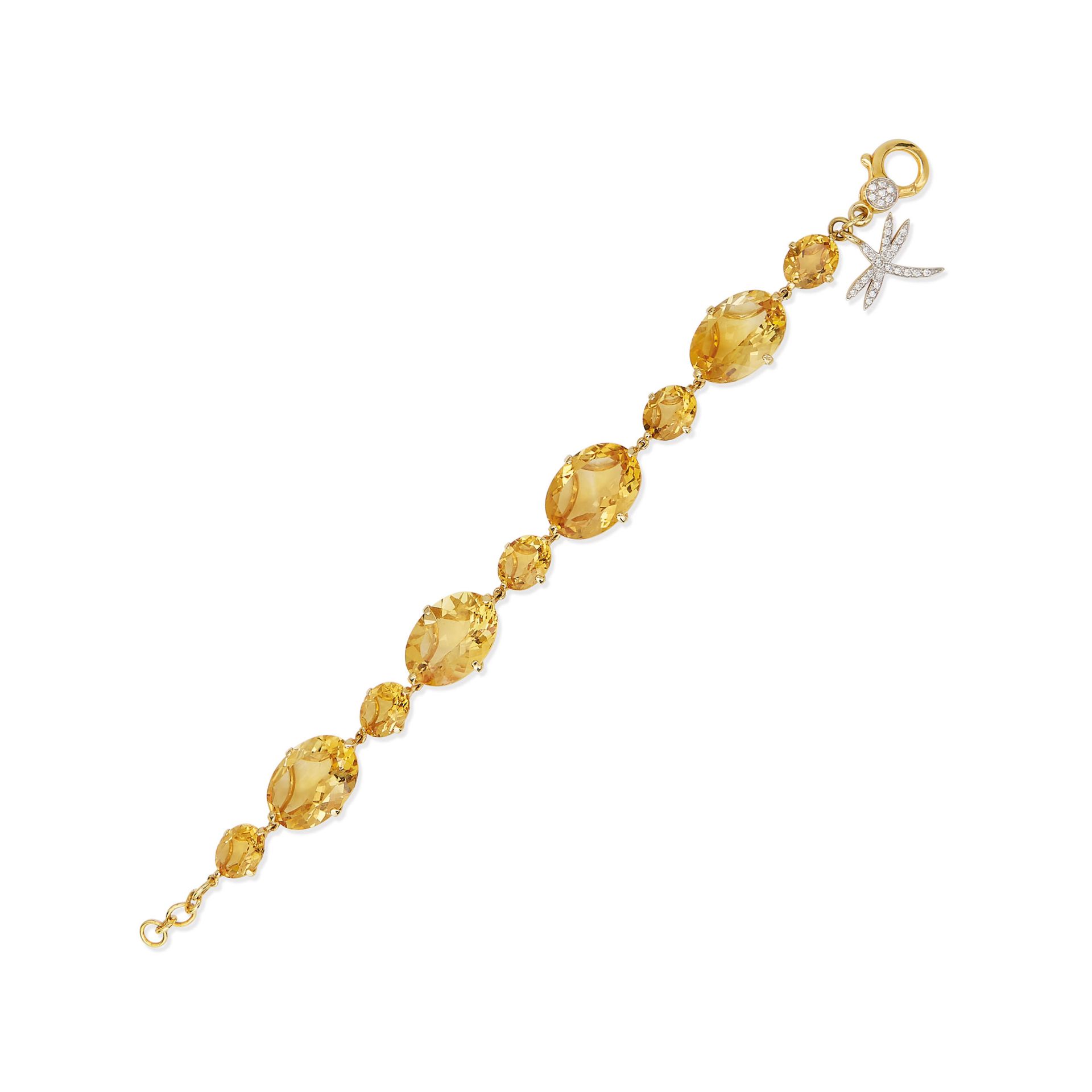 BRACELET EN OR, CITRINES QUARTZ ET DIAMANTS