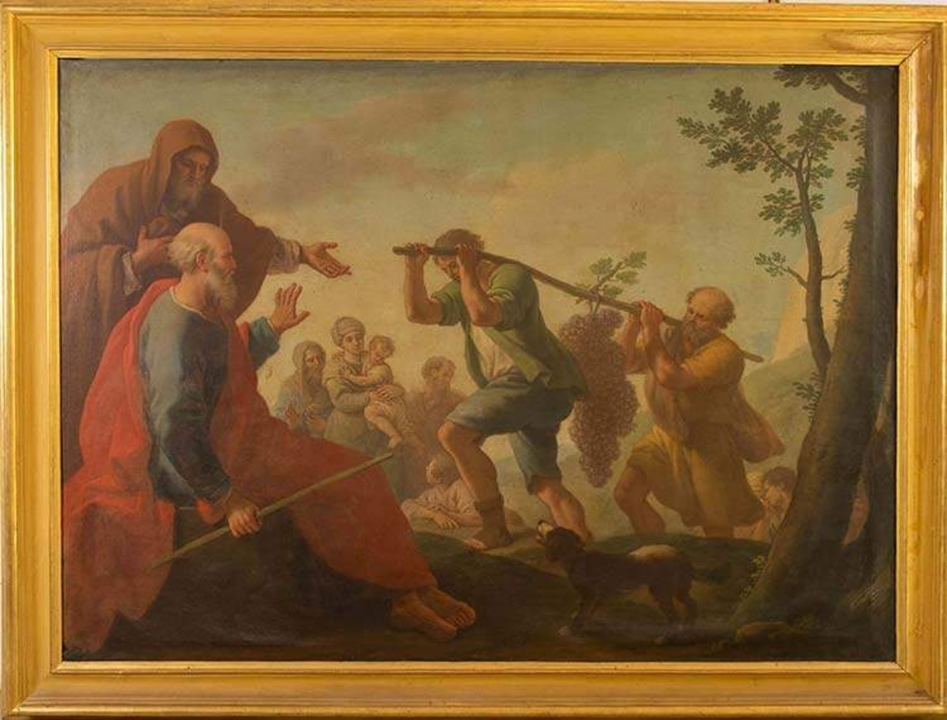 PARROCEL, Etienne, detto le Romain (1696-1776) "Mosè e l'uva". Olio su tela. Cm144,5x202,5. Opera