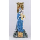 ANGELO MINGHETTI, Bologna, XX secolo. "Madonna in trono", realizzata in ceramica policroma. Cm 39,