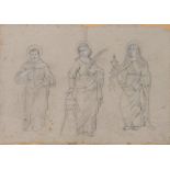 Maestro del XIX secolo. “Tre santi”. Disegno a matita su carta carta. Cm 32x44,5.