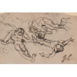 FELICE CARENA (Cumiana 1879 - Venezia 1966). “Studio di figure distese”. China su carta. Cm 10x15.