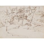 GIUSEPPE MARCHESI (Bologna 1699 – 1771), attr. “Paesaggio”. China su carta. Cm 18x24,5.
