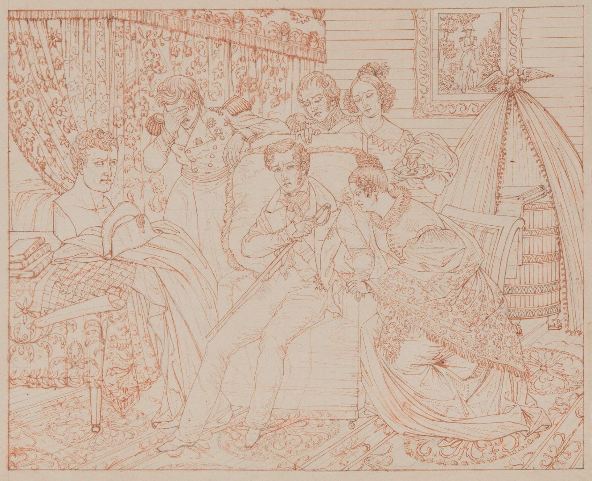 ARTURO MENDESPON (Zabrina 1797 – Parigi 1882), attr. “La morte del re di Roma”. China su carta. Cm