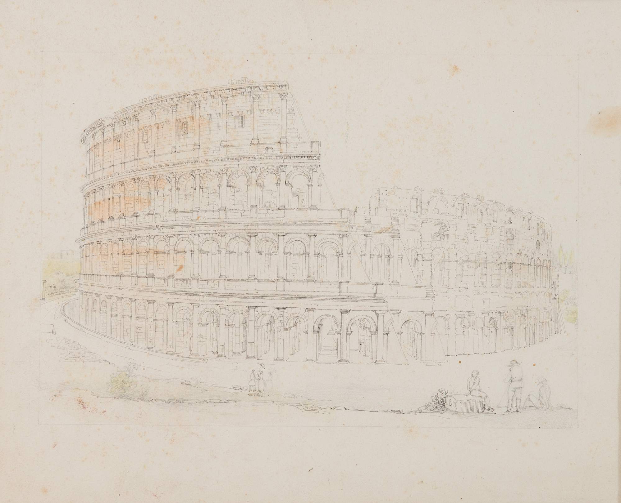 Scuola romana della prima metà del XIX secolo. “Il colosseo”. Tecnica mista su carta. Cm 22,5x27,5.