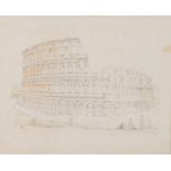 Scuola romana della prima metà del XIX secolo. “Il colosseo”. Tecnica mista su carta. Cm 22,5x27,5.
