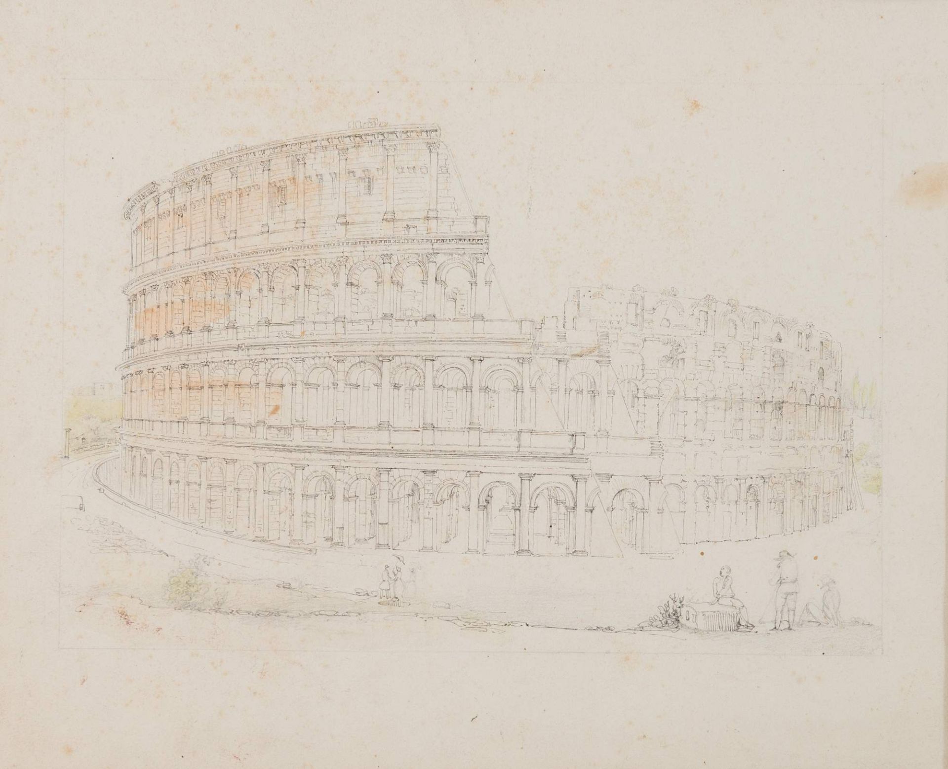 Scuola romana della prima metà del XIX secolo. “Il colosseo”. Tecnica mista su carta. Cm 22,5x27,5.