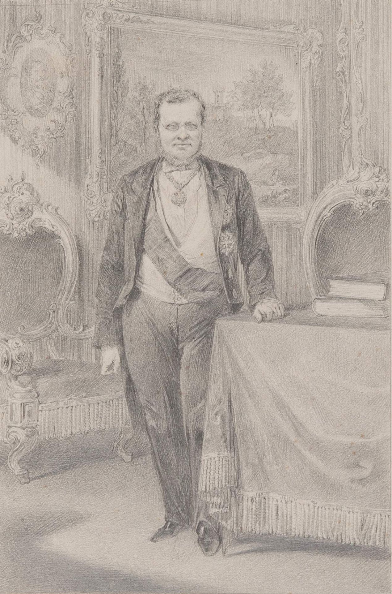 GEROLAMO INDUNO (Milano 1825 - 1890), attr. “Camillo Benso conte di Cavour”. Disegno su carta. Cm