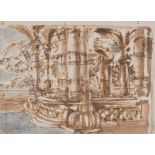 GIUSEPPINO GALLIARI (1752 - 1817), Ambito di. “Giardino fantastico”. Tecnica mista su carta. Cm