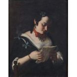 Felice Boscaratti (1721-1806) "Donna che legge lettera". Olio su tela. Cm 68x52,5.