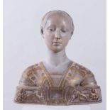 PIETRO MELANDRI (Faenza 1885 - 1976) “Busto di fanciulla”. Scultura in ceramica policroma. Cm