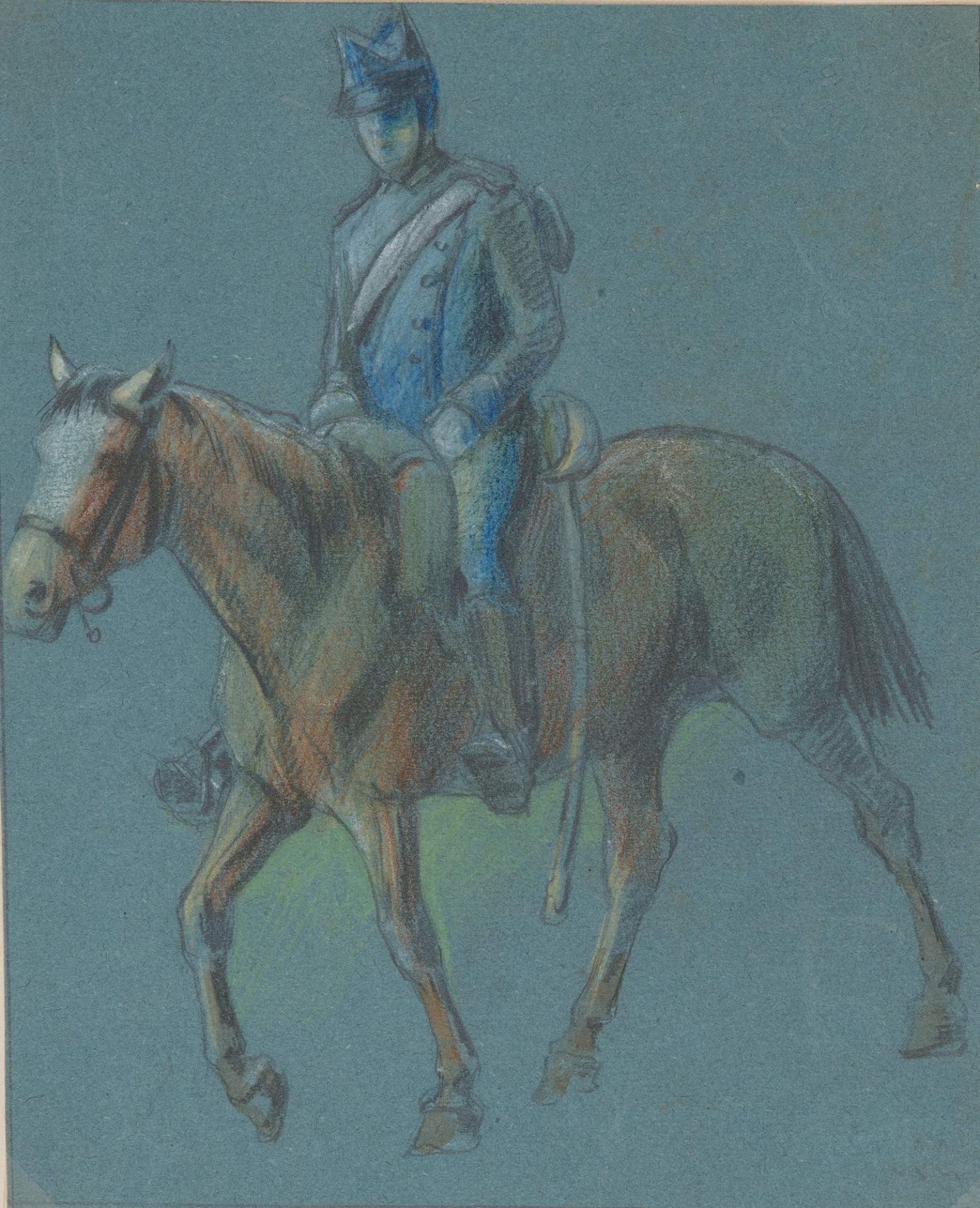 G. BACCHELLI, XIX-XX secolo. “Soldato a cavallo”. Tecnica mista su carta. Cm 20x16,5.
