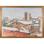 FARPI VIGNOLI (Bologna 1907 – 1997) "Tetti di Bologna innevati", 1971. Acquerello su carta. Cm 65,