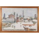 FARPI VIGNOLI (Bologna 1907 – 1997) "Nevicata su tetti di Bologna", 1972. Acquerello su carta. Cm