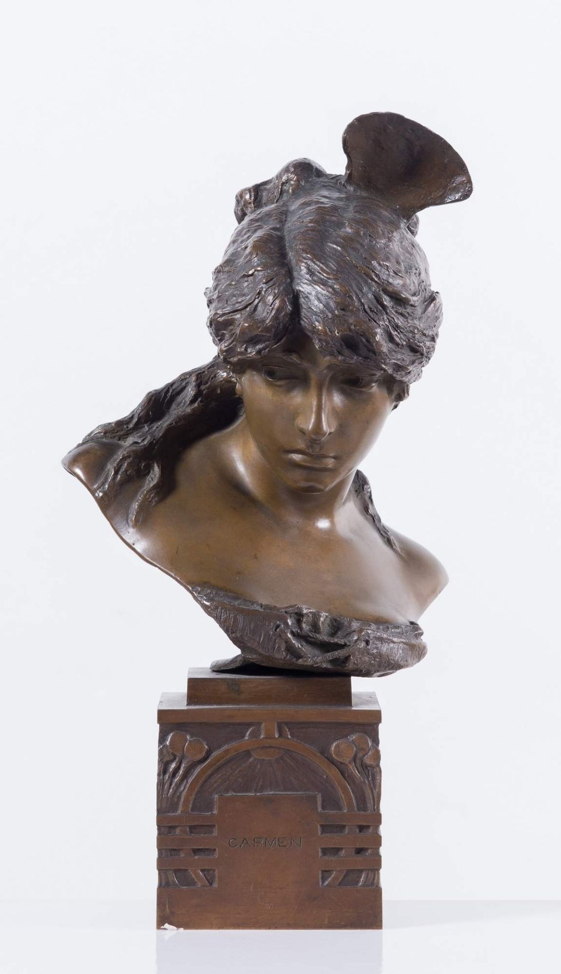 DAVIDE CALANDRA (Torino 1856 - 1915) “Carmen”. Scultura in bronzo. Cm (senza basamento): 28x21x9,