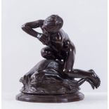 VINCENZO GEMITO (Napoli 1852 – 1929) ), attr. "Fanciullo con delfino". Scultura in bronzo. Cm
