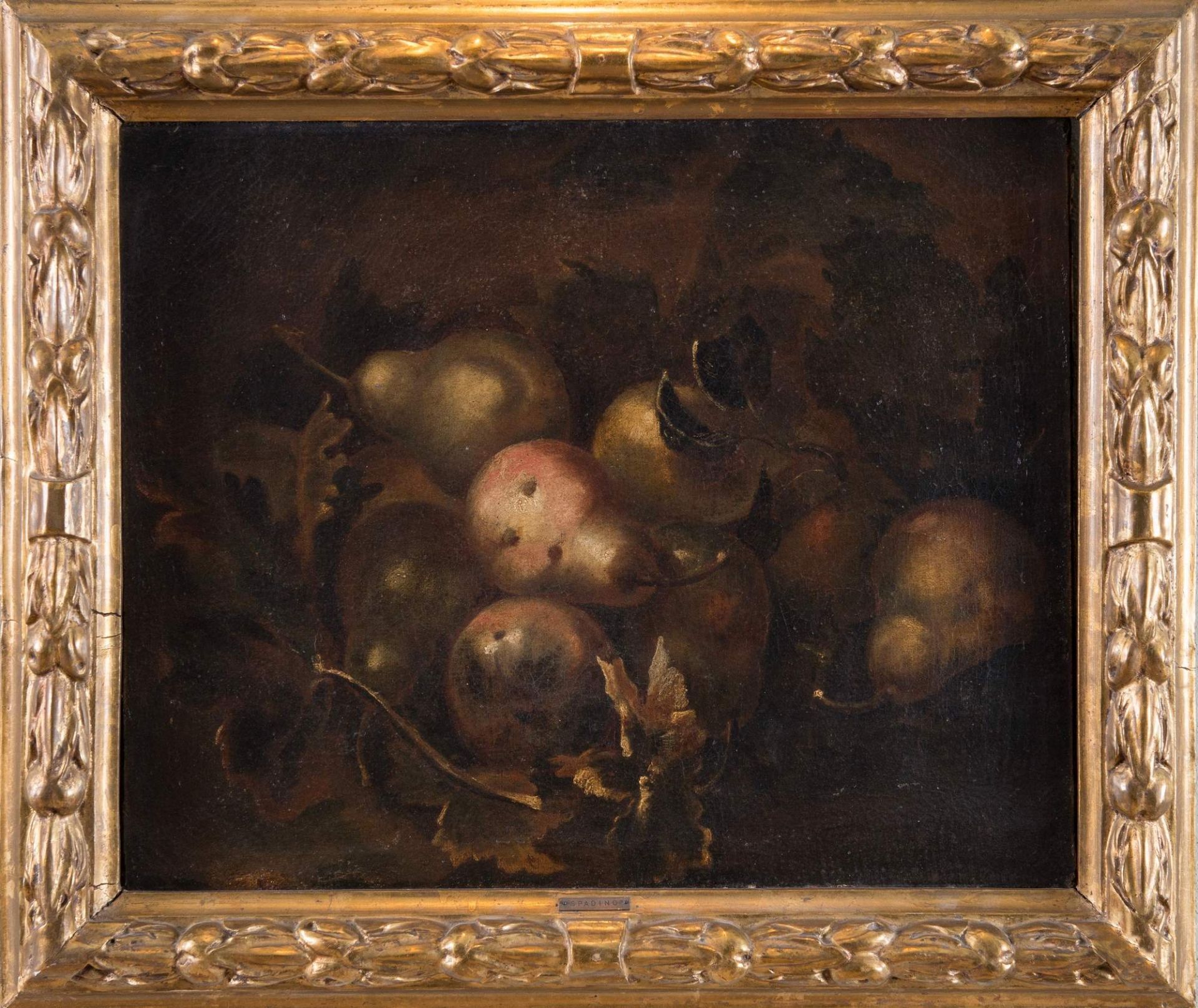 GIOVANNI PAOLO SPADINO (Roma 1659 - 1730), attr. "Natura morta con frutta". Olio su tela. Cm