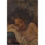 Maestro del XIX secolo. "Cupido dormiente". Olio su tela. Cm 64,5x44,5
