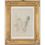 Pittore anonimo della fine del XIX secolo – inizi XX secolo. “Donna al balcone”. Disegno su carta.