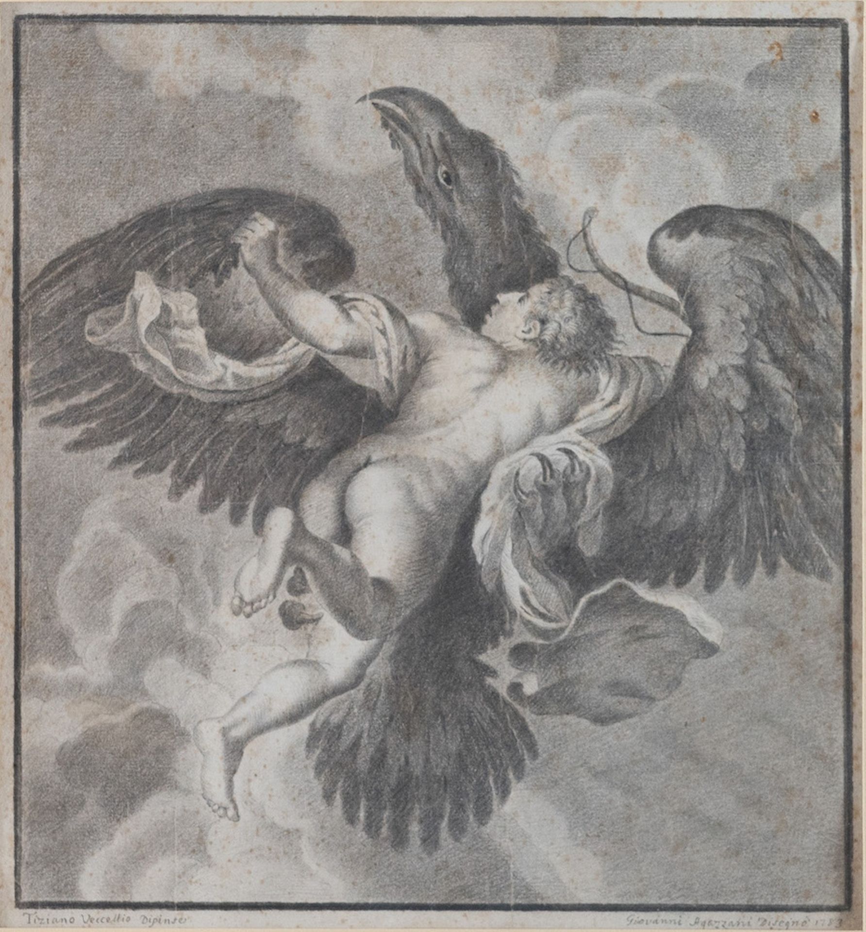 GIOVANNI AGAZZANI (XVIII) "Ratto di Ganimede", 1783. Disegno su carta, su modello di Tiziano Vecelli