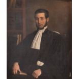 Maestro del XIX secolo. “Ritratto di avvocato”. Olio su tela. Firmato E. Champmartin. Cm 97x79