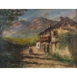 GIULIANO AMADORI (Bologna 1883 - 1972) "Paesaggio". Olio su tavola, cm 62,5x83. Opera rectoversa.