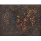 Pittore anonimo del XX secolo. "Natura morta con melagrana e uva". Olio su tela. Cm 54x67,5.