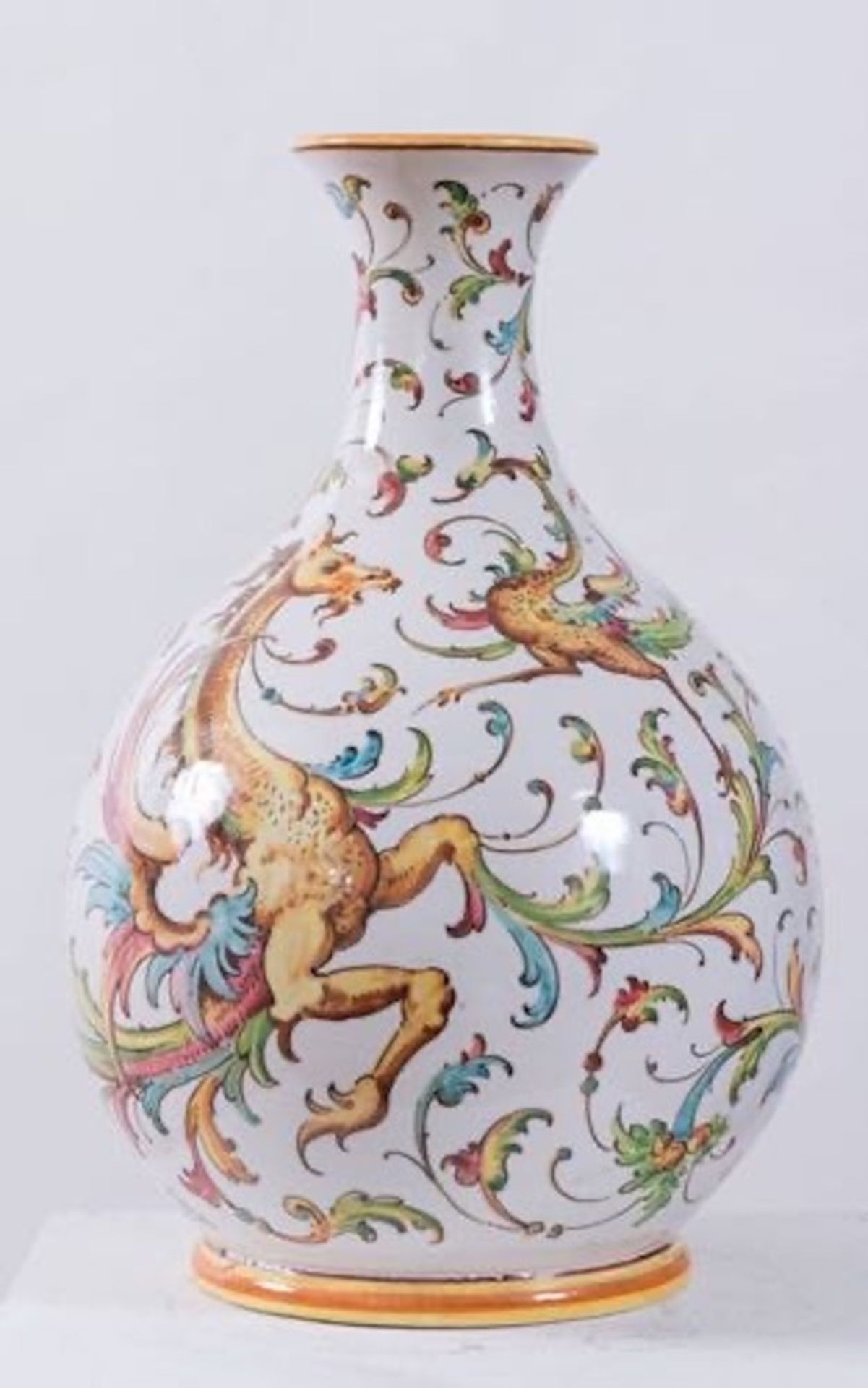 ANGELO MINGHETTI, Bologna, XX secolo. Vaso in ceramica policroma. H. cm 40; diametro cm 25. Sotto la - Bild 2 aus 4