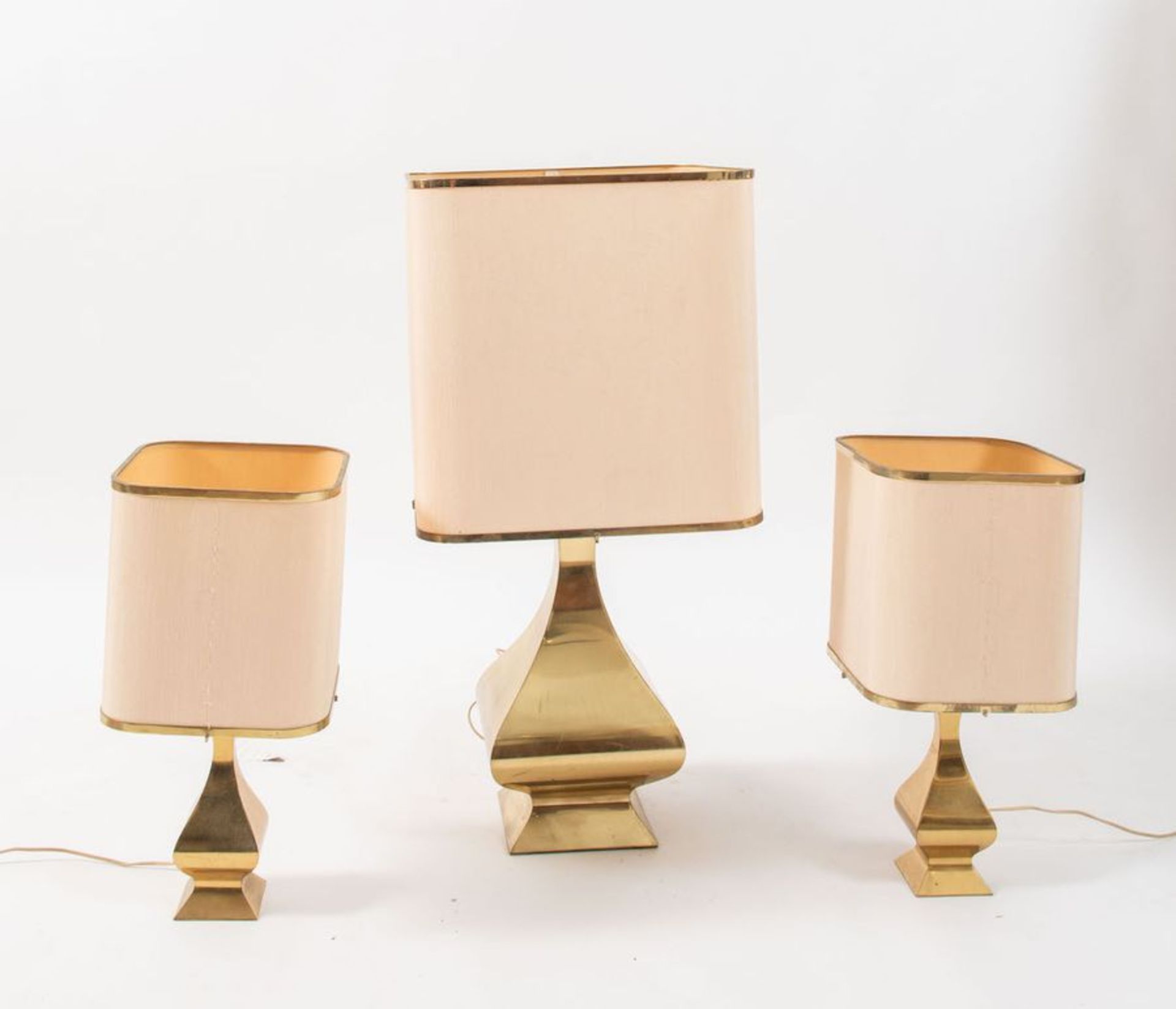 MONTAGNA GRILLO & TONELLO Tre lampade da tavolo in ottone e paralume in tessuto modello High Society - Bild 2 aus 2