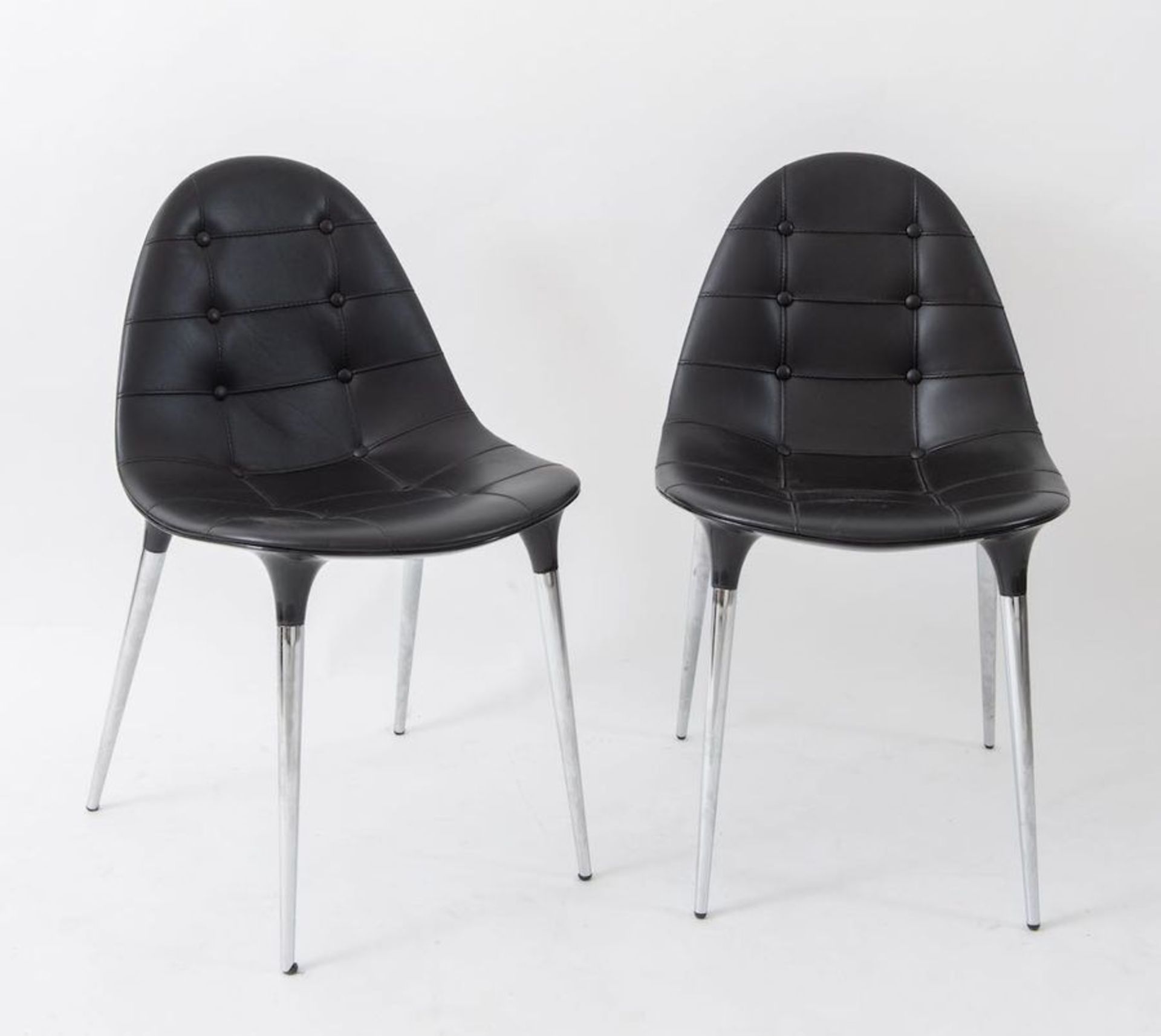 PHILIPPE STARCK Coppia di poltroncine in acciaio cromato, nylon lucido e rivestimento in pelle model